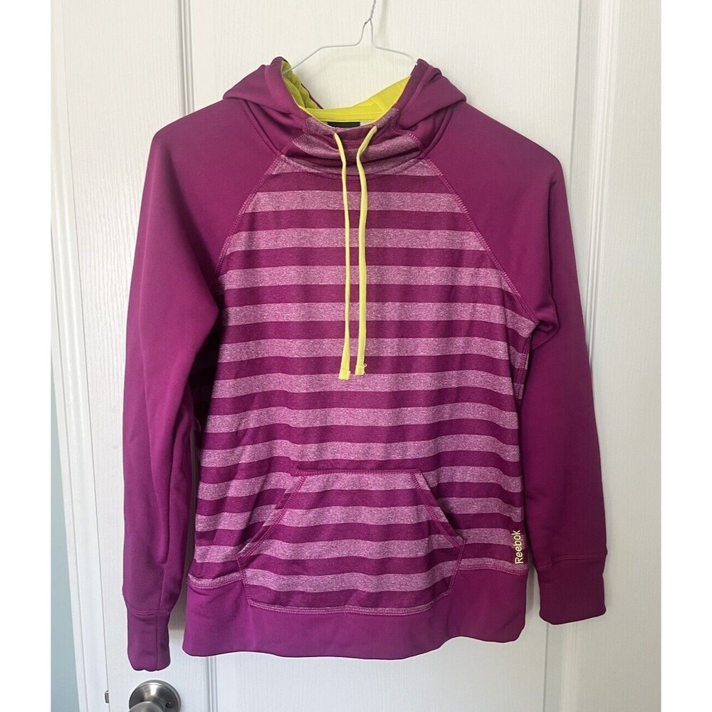 Reebok Women's Purple Striped Pullover Hoodie Size S Small Hooded Sweatshirt